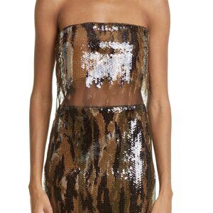 Dion Lee Helix Camo Sequin Tulle Strapless Crop Top